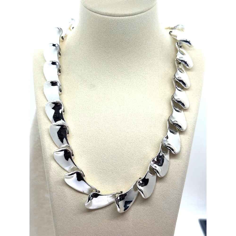 Vintage Monet Necklace High Polish Silver Tone Articulated Collar Sculptural
